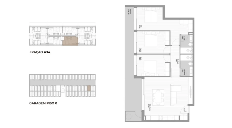 Apartamento T3 para Venda em Fânzeres e São Pedro da Cova Planta 1