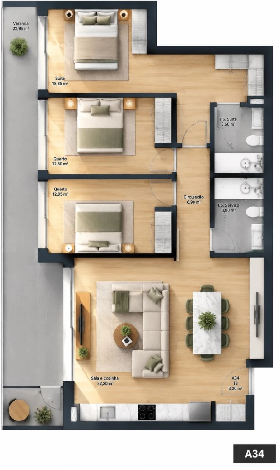Apartamento T3 para Venda em Fânzeres e São Pedro da Cova Planta 1
