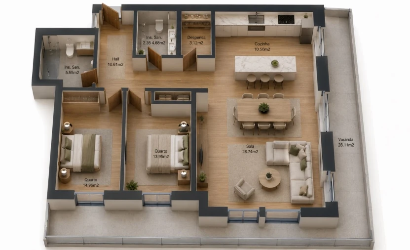 Apartamento T2 para Venda em Real, Ataíde e Oliveira Planta 1