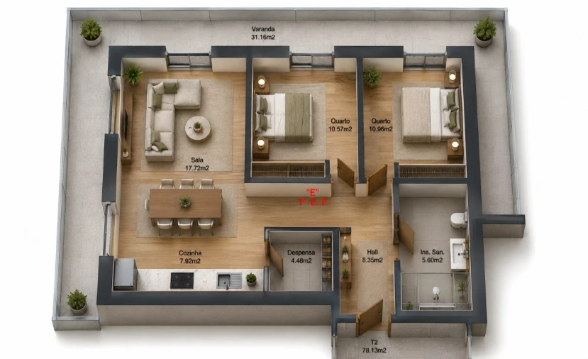 Apartamento T2 para Venda em Real, Ataíde e Oliveira Planta 1