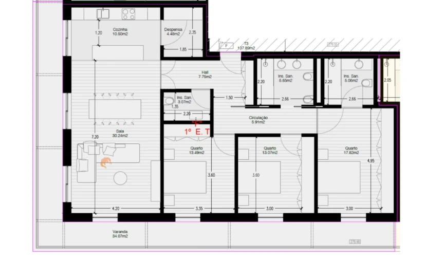 Apartamento T3 para Venda em Real, Ataíde e Oliveira Planta 1