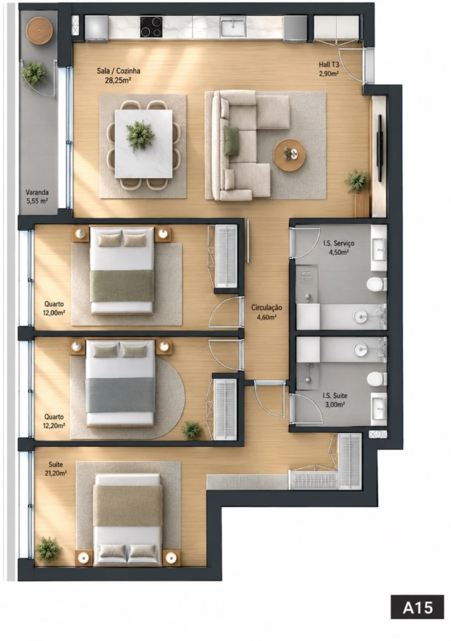 Apartamento T3 para Venda em Fânzeres e São Pedro da Cova Planta 1