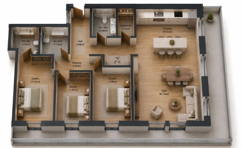 Apartamento T3 para Venda em Real, Ataíde e Oliveira Planta 1