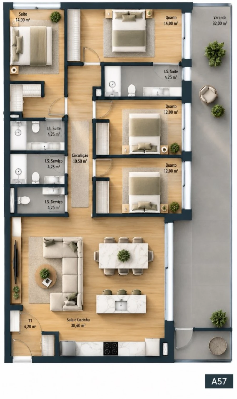 Apartamento T4 para Venda em Fânzeres e São Pedro da Cova Planta 1