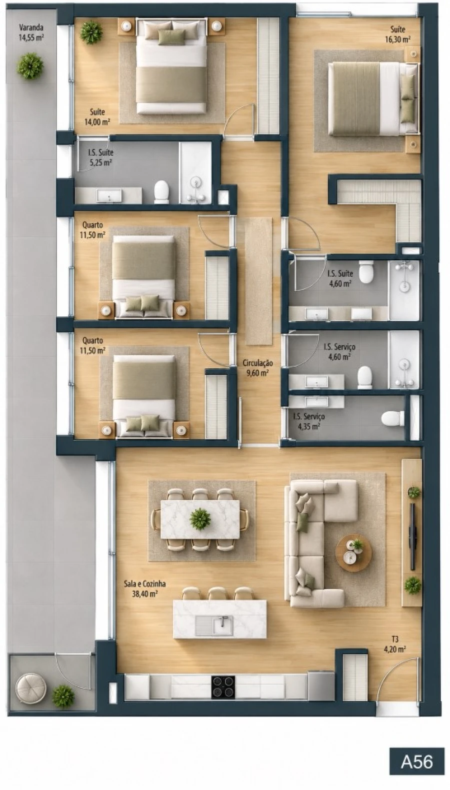 Apartamento T4 para Venda em Fânzeres e São Pedro da Cova Planta 1