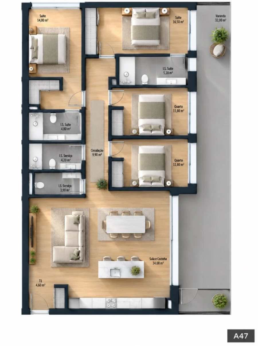 Apartamento T4 para Venda em Fânzeres e São Pedro da Cova Planta 1