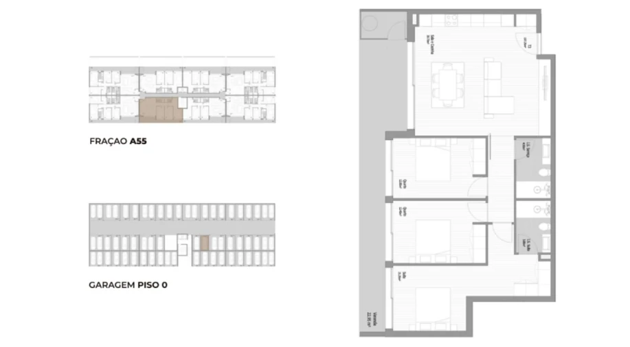 Apartamento T3 para Venda em Fânzeres e São Pedro da Cova Planta 1