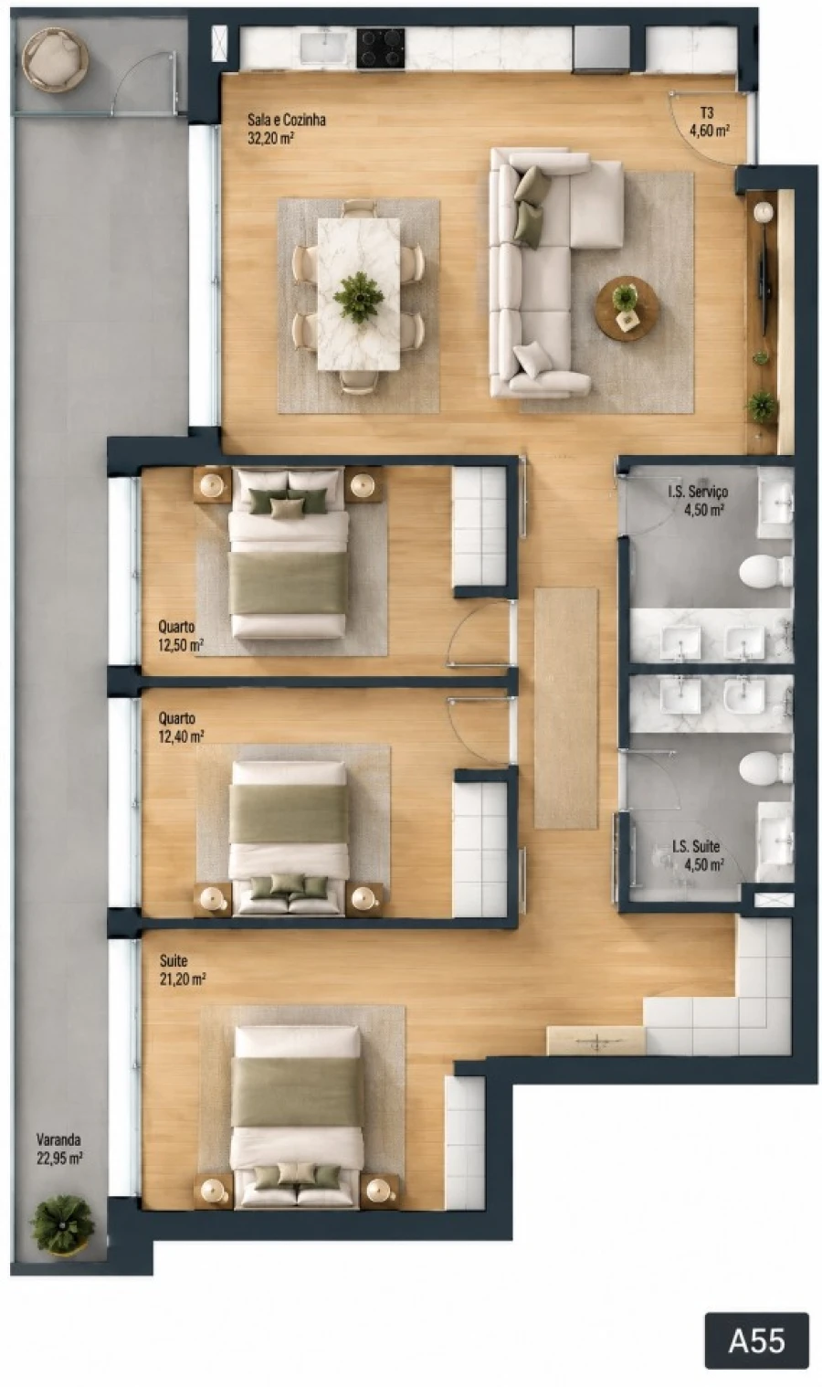 Apartamento T3 para Venda em Fânzeres e São Pedro da Cova Planta 1