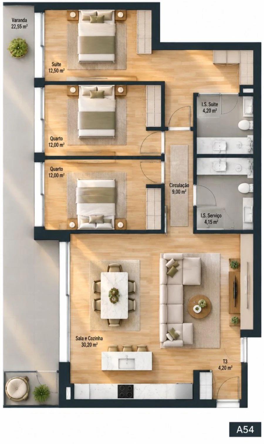 Apartamento T3 para Venda em Fânzeres e São Pedro da Cova Planta 1