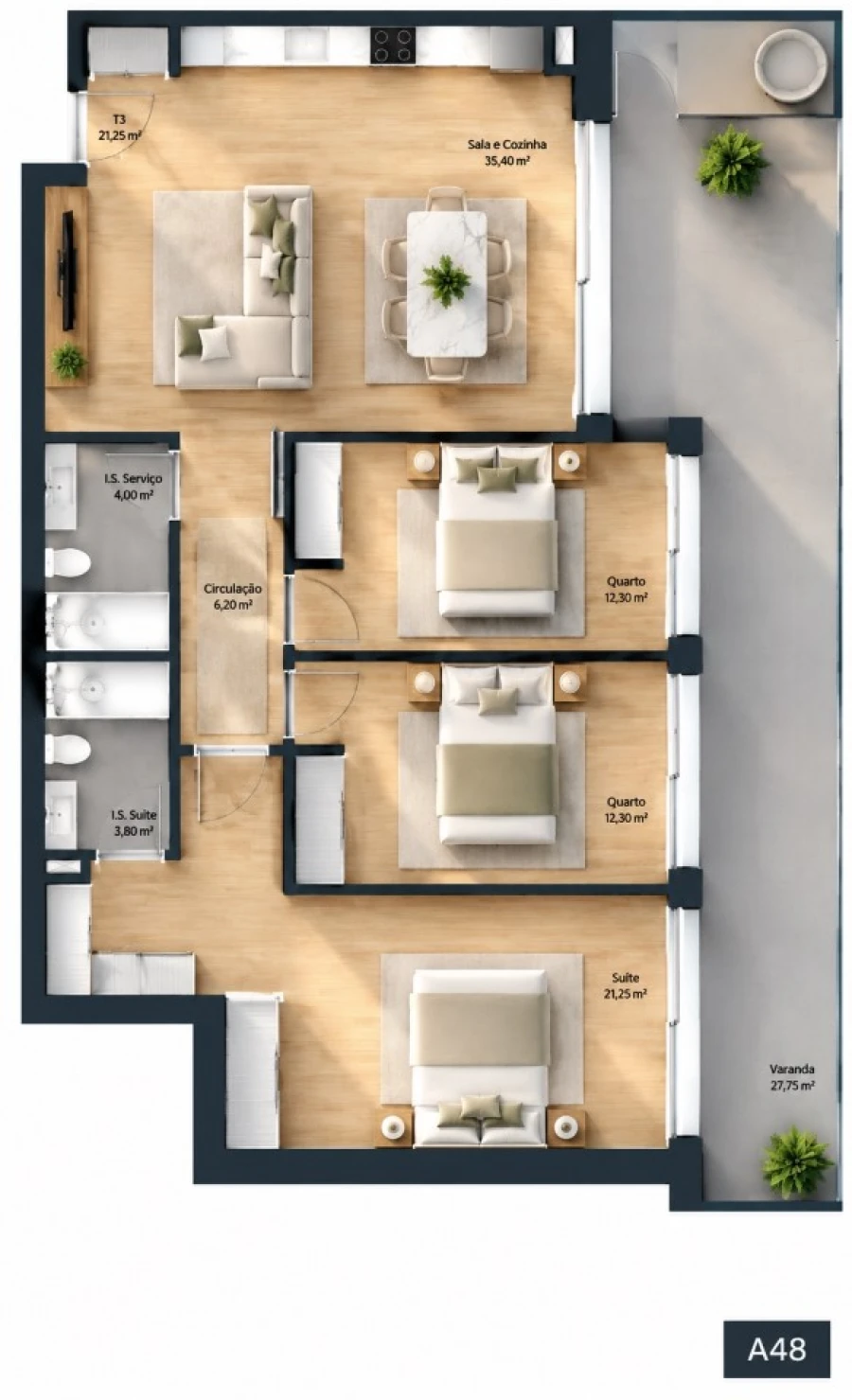 Apartamento T3 para Venda em Fânzeres e São Pedro da Cova Planta 1