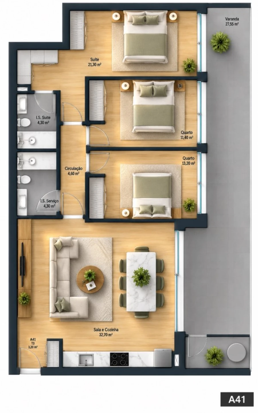 Apartamento T3 para Venda em Fânzeres e São Pedro da Cova Planta 1