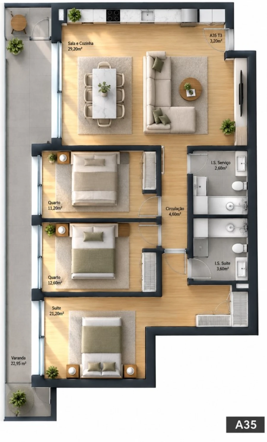 Apartamento T3 para Venda em Fânzeres e São Pedro da Cova Planta 1