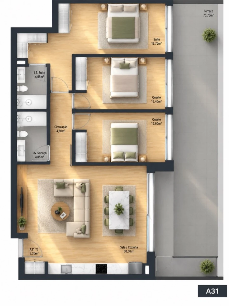 Apartamento T3 para Venda em Fânzeres e São Pedro da Cova Planta 1