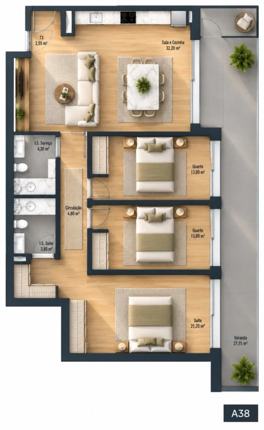 Apartamento T3 para Venda em Fânzeres e São Pedro da Cova Planta 1