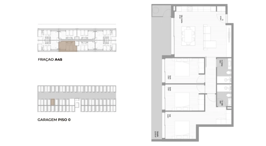 Apartamento T3 para Venda em Fânzeres e São Pedro da Cova Planta 1