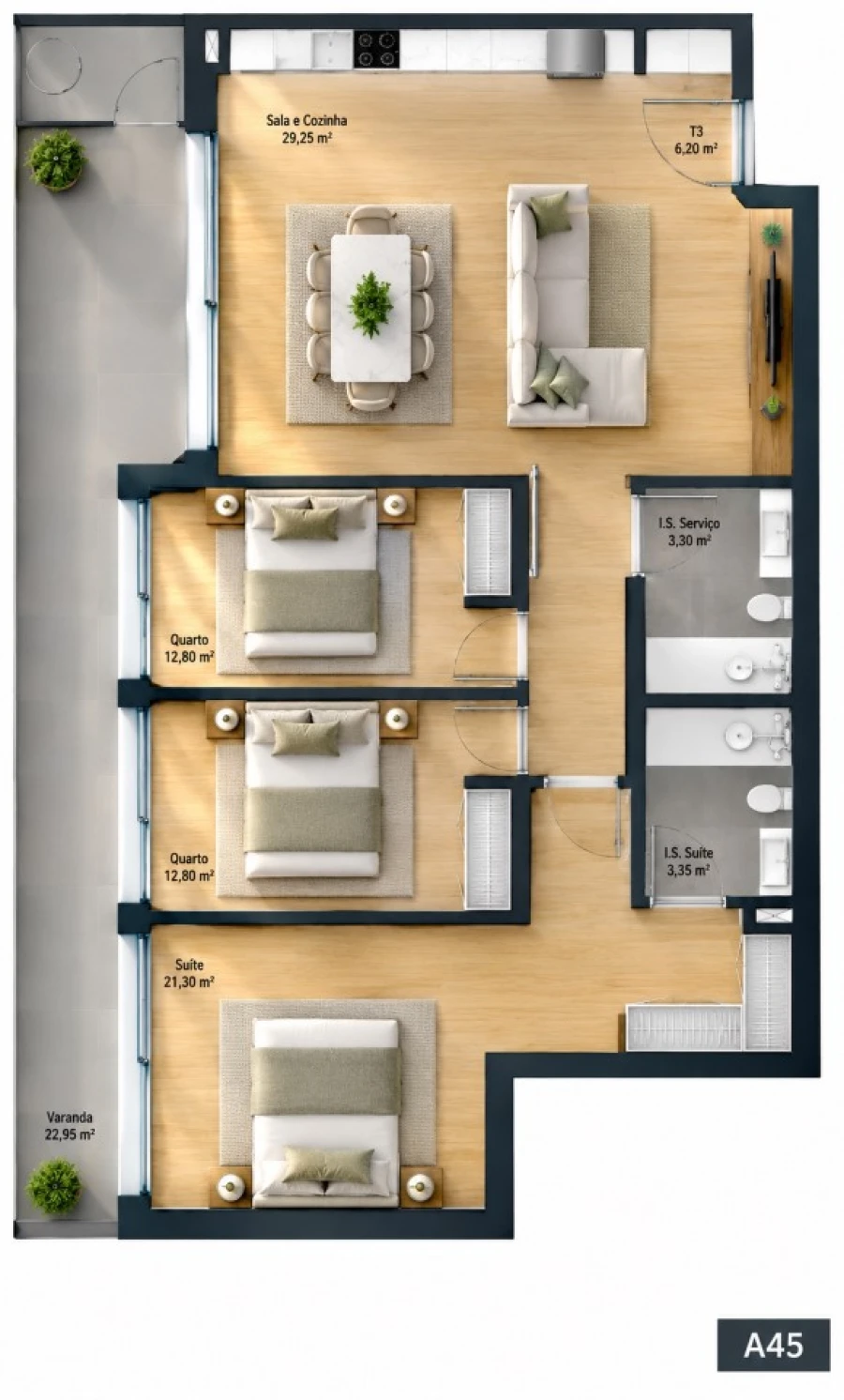 Apartamento T3 para Venda em Fânzeres e São Pedro da Cova Planta 1