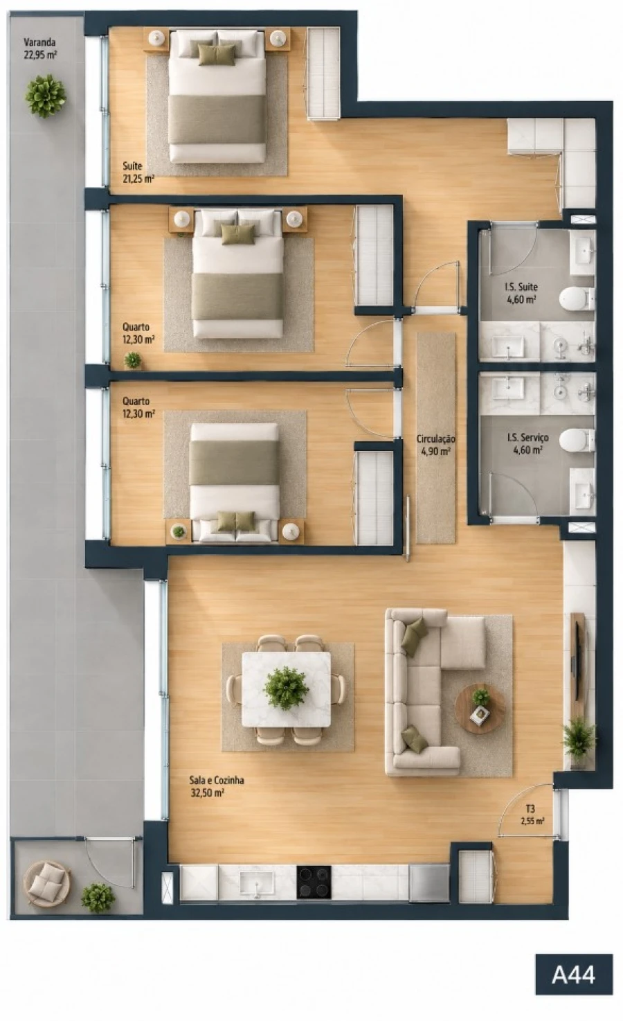 Apartamento T3 para Venda em Fânzeres e São Pedro da Cova Planta 1