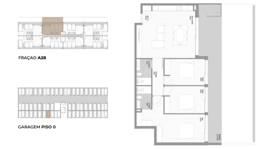 Apartamento T3 para Venda em Fânzeres e São Pedro da Cova Planta 1