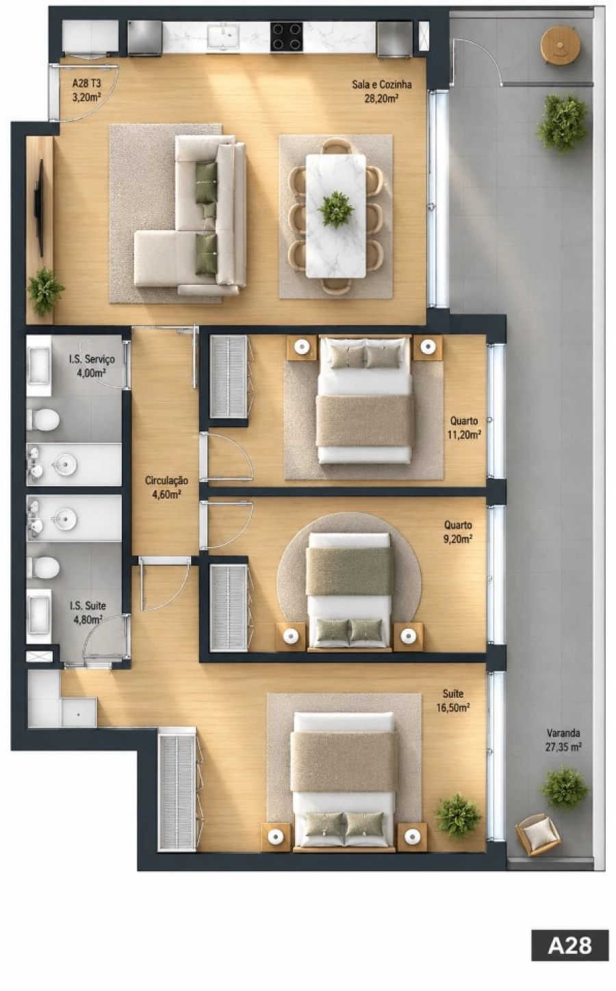 Apartamento T3 para Venda em Fânzeres e São Pedro da Cova Planta 1