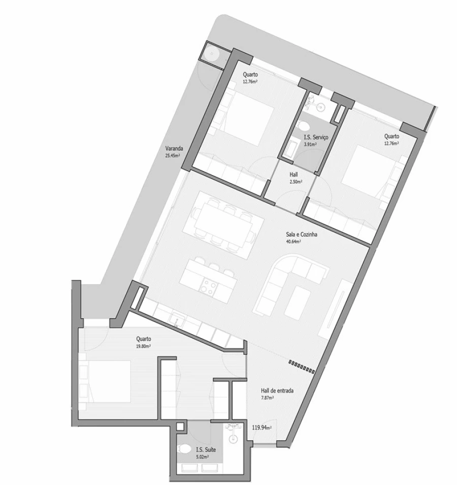 Apartamento T3 para Venda em Bougado (São Martinho e Santiago) Planta 1