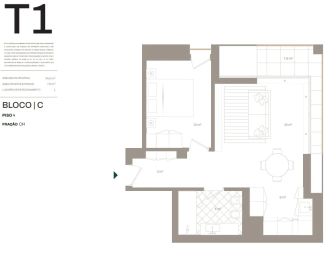 Apartamento T1 para Venda em Santa Marinha e São Pedro da Afurada Planta 1