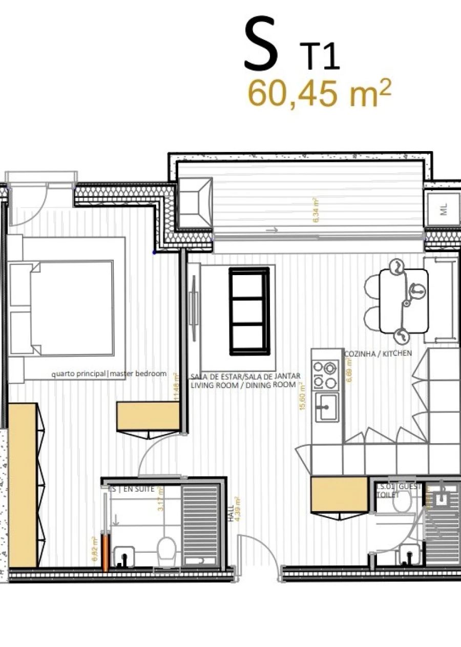 Apartamento T1 para Venda em Portimão Planta 1