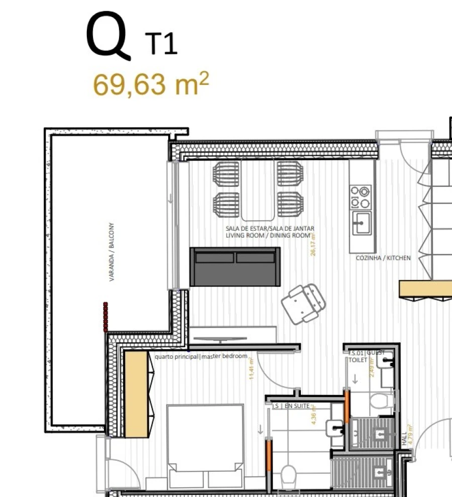 Apartamento T1 para Venda em Portimão Planta 1