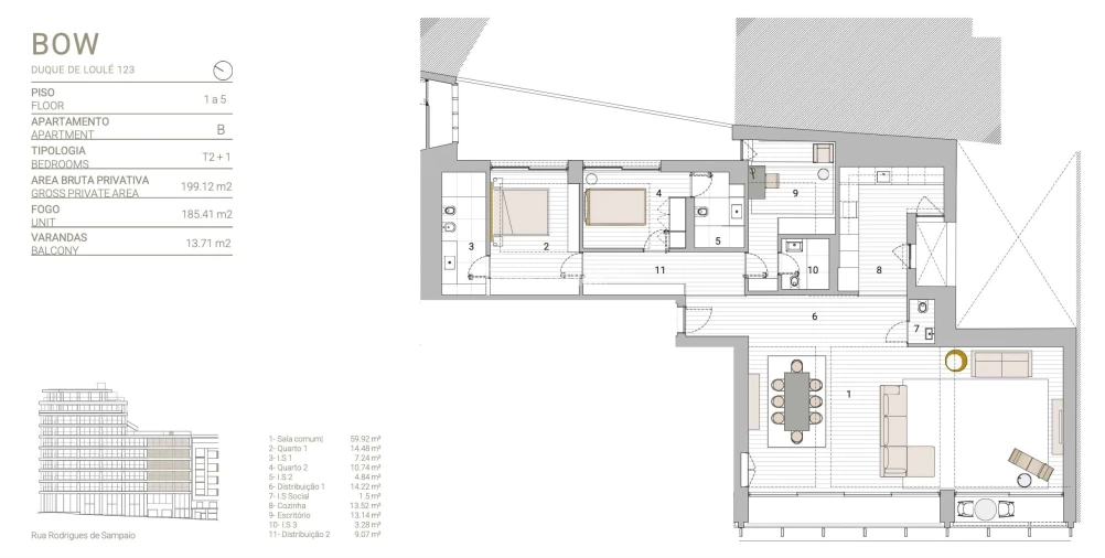 Apartamento T3 para Arrendamento em Santo António Planta 1