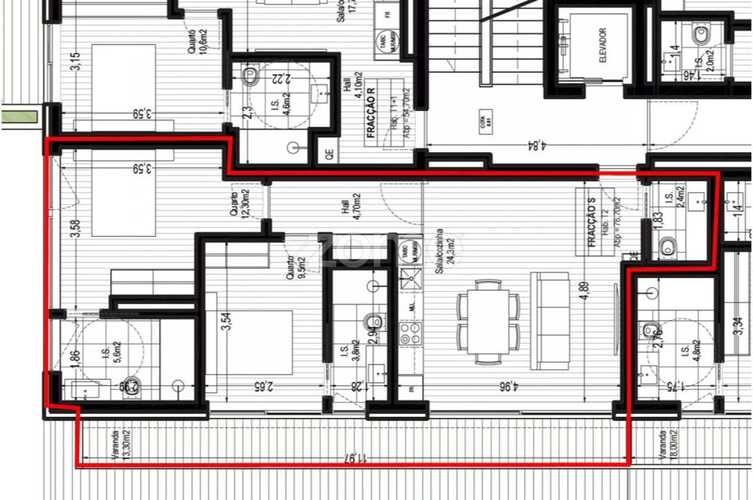 Apartamento T2 para Venda em Canidelo Planta 2