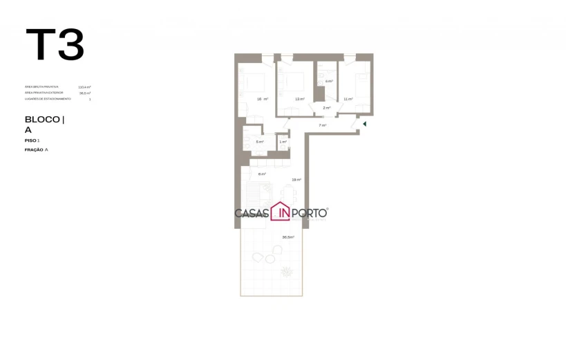 Apartamento T3 para Venda em Santa Marinha e São Pedro da Afurada Planta 1