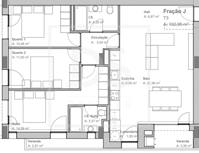 Apartamento T3 para Venda em Aguas Santas Planta 1