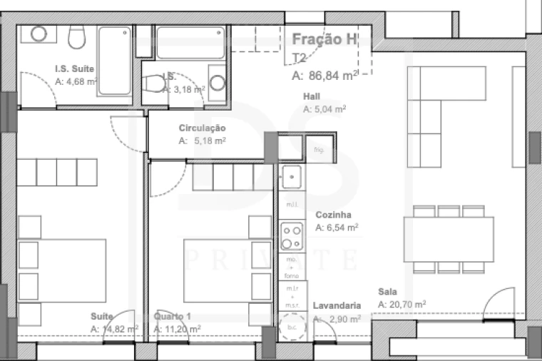 Apartamento T2 para Venda em Aguas Santas Planta 1
