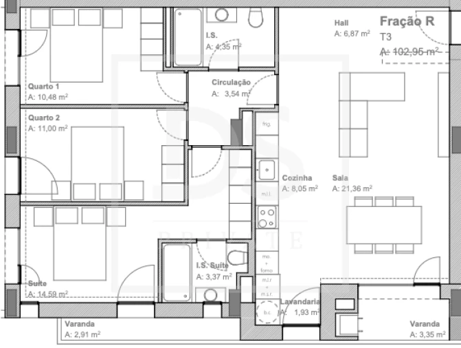 Apartamento T3 para Venda em Aguas Santas Planta 1