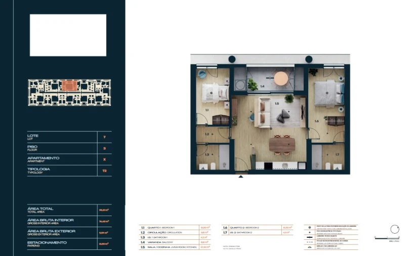 Apartamento T2 para Venda em Moreira Planta 1