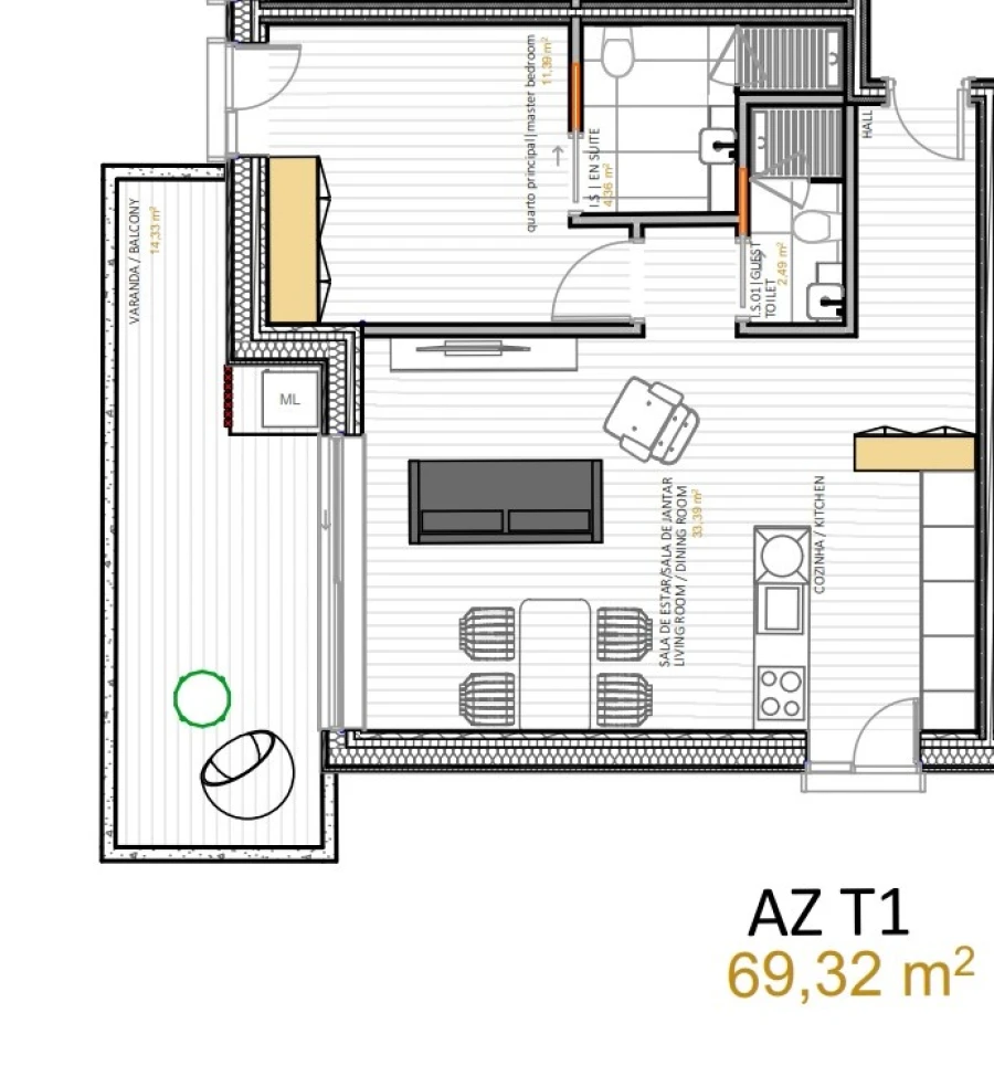 Apartamento T1 para Venda em Portimão Planta 1