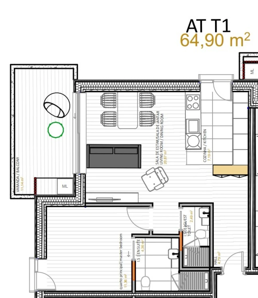 Apartamento T1 para Venda em Portimão Planta 1