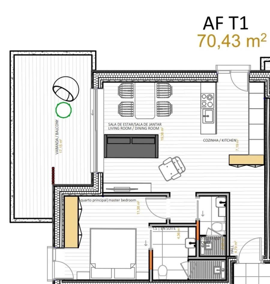 Apartamento T1 para Venda em Portimão Planta 1