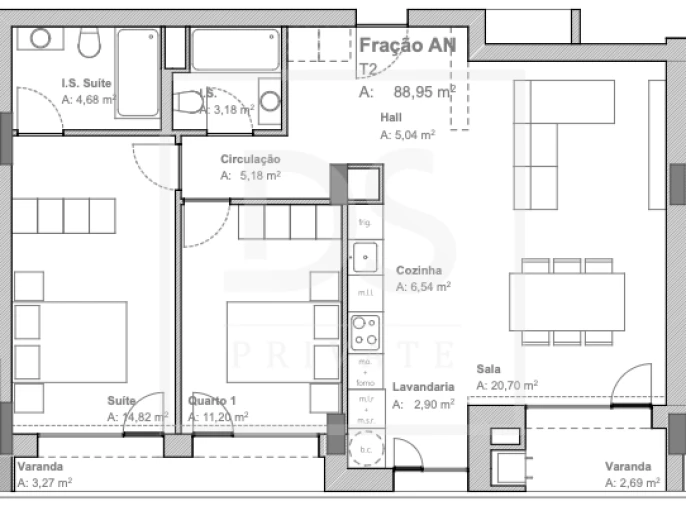 Apartamento T2 para Venda em Aguas Santas Planta 1