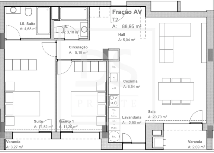 Apartamento T2 para Venda em Aguas Santas Planta 1