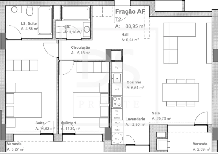 Apartamento T2 para Venda em Aguas Santas Planta 1