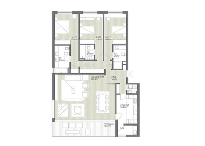 Apartamento T3 para Venda em Madalena Planta 1