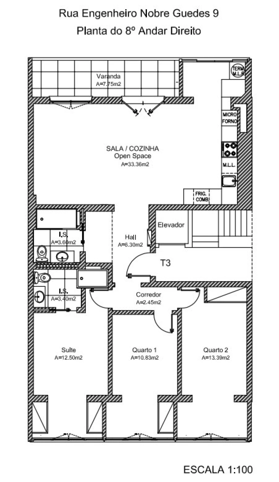 Apartamento T3 para Venda em Benfica Planta 1