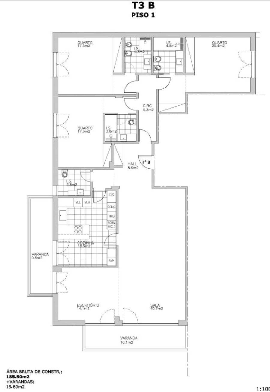 Apartamento T3 para Venda em Carcavelos e Parede Planta 1