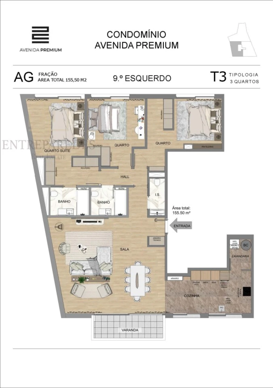 Apartamento T3 para Venda em Mafamude e Vilar do Paraíso Foto 46