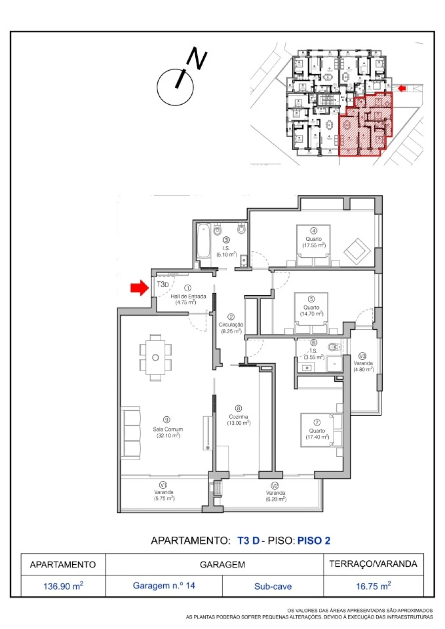 Apartamento T3 para Venda em Tavarede Planta 1