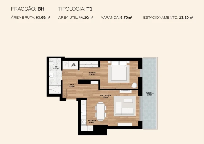 Apartamento T1 para Venda em Canidelo Planta 1