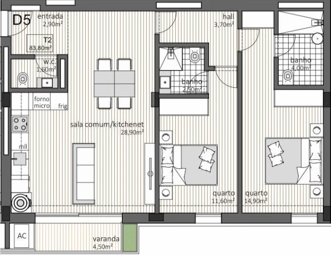 Apartamento T2 para Venda em Paranhos Planta 3