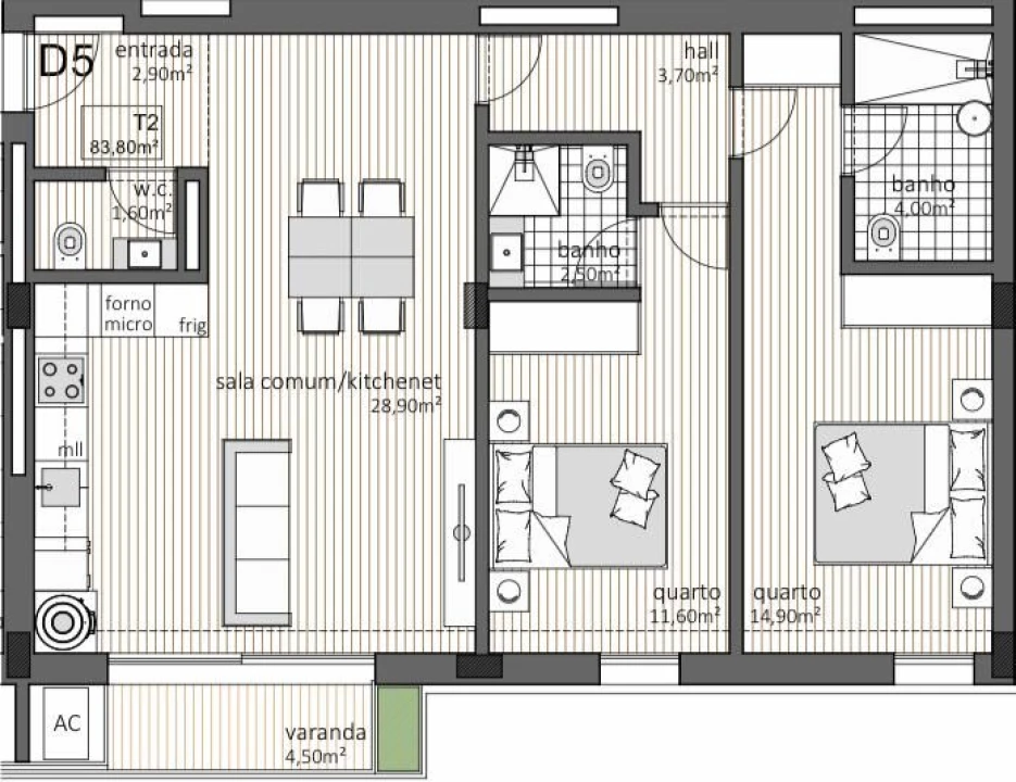 Apartamento T2 para Venda em Paranhos Planta 3