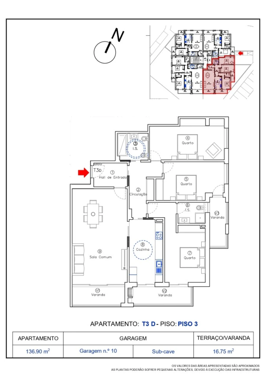 Apartamento T3 para Venda em Tavarede Planta 1