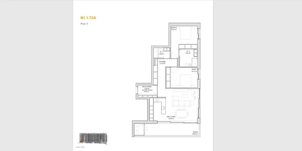 Apartamento T2 para Venda em Glória e Vera Cruz Planta 1